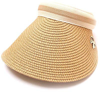 Ulalaza - Parasol plegable para mujer, diseño de paja, con pajarita UPF 50+