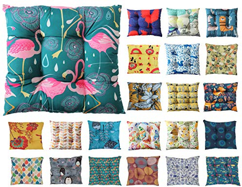 Tropik Home Colourful Seat Pads, Garden Kitchen Chair Cushion Tie On Many Colours (Flamingos)