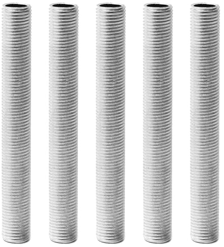 5 x verzinkter Lampenrohrnippel, M10-Gewinde, 8 cm Länge, 0,1 cm Teilung, hohle Lampen, Reparaturteil, Hardware für Lampenleuchten, verzinkt, silberfarben, alle Gewinde