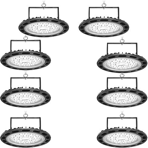 bapro 8pcs 100W UFO LED Lights Projecteur LED 10000lm 6500k Blanc Froid LED High Bay Light Hall Projecteur Lampe Atelier Éclairage d'entrepôt pour Stade Intérieur, Parking Garage, Centres Logistiques