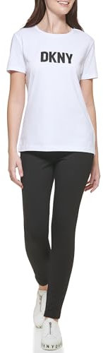 DKNY Women's Short Sleeve Logo T-shirt, White / Black, XS