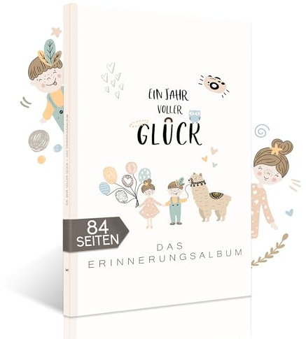 HIMMEL.HERZ.PAPIER® Mein erstes Jahr Babyalbum - Erinnerungsbuch Baby Tagebuch - Din A4 - Geschenk für Mädchen & Jungen zur Geburt Fotoalbum- Mein erstes Jahr Tiermotive