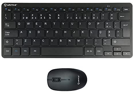 UNYKAch Kit Mini Teclado y Ratón Inalámbricos MK288 Pro Nano USB Wireless 2.4 GHz, Idioma Portugués 79 Teclas Membrana, 1200 dpi, Ergonómico, Windows, Mac, Android, Linux