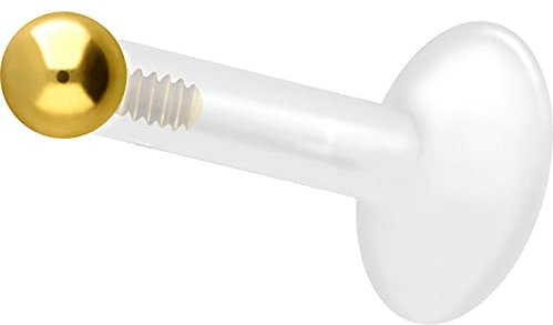 PIERCINGLINE PTFE Labret mit Gewinde Titan AUFSATZ KUGEL 2,5 mm Piercing Lippe Nase Ohr Helix Goldfarben 1,2 x 8 mm