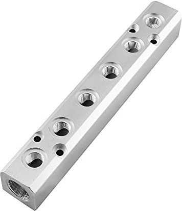 LDEXIN 6-Wege-Pneumatik-Verteilerblock, Druckluftverteilerblock, Druckluftverteiler, Pneumatikblock, Luftkupplung, Schnellverbinder, Silber