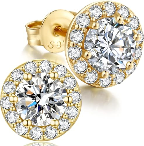 Ohrstecker Silber 925 Runde Halo Ohrringe mit Zirkonia für Damen | Simulierten Diamant Ohrringe Stecker Schmuck Geschenke