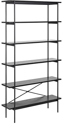 AC Design Furniture Augusta Bücherregal mit 5 Ablagen, H: 172 x B: 94 x T: 27 cm, Schwarz, Melamin/Metall, 1 Stk.