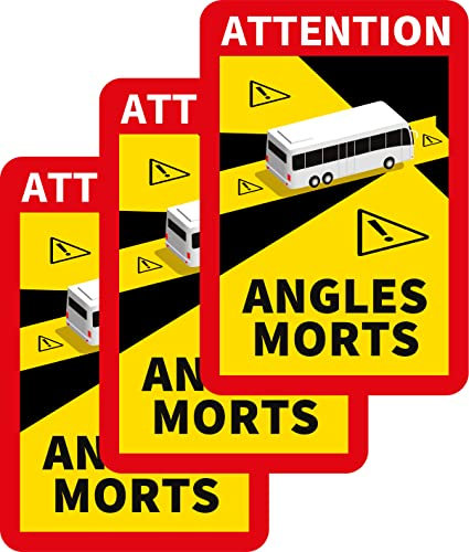 Prolac Warnaufkleber Angles Morts – Toter Winkel für LKW und Wohnwagen, Auto Etiketten selbstklebend 25 x 17 cm, Aufkleber Wohnmobil (Busse und Wohnmobile) – 3 Stück