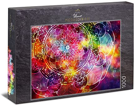 Ulmer Puzzleschmiede - Puzzle „Buntes Mandala“ - Klassisches 1000 Teile Puzzle – Farbenfrohes Mandala als Puzzle mit feinem geometrischen Linien-Muster - wirkungsvolles Puzzle für Erwachsene