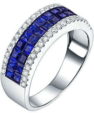 Daesar Trauringe 750 Weißgold, Damen Ring Bandring mit 1.56ct Saphir Eheringe Weißgold mit Diamant Gr.54 (17.2)