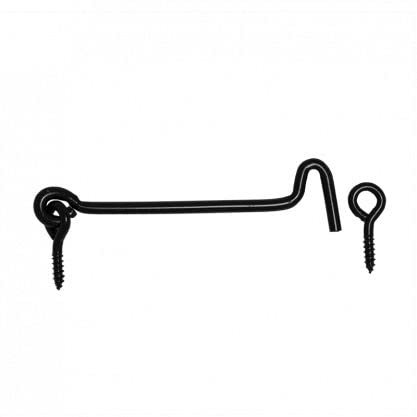 Gedotec Sturmhaken mit Öse zum eindrehen | 4 Stück Sturmhaken klein 120 mm | Tür Haken Schloss - schwarz beschichtet | Fensterhaken mit Haken Öse Kabinenhaken Reisetürverriegelung für Camper Wohnwagen