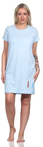Damen Nachthemd halbarm, Bigshirt mit Feder- und Pfeil-Motiv - 122 214 10 754, Farbe:blau, Größe:36-38