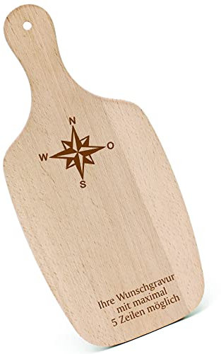 Schneidebrett Frühstücksbrettchen Gravur personalisiert - Windrose - mit Griff 330x150 Holzbrett Holz Küche Schneidbrett