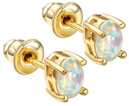 CHABER Boho Weibliche Weiß Blau Opal Stein Ohrringe Gelbgold Farbe Kleine Ohrstecker Für Frauen Vintage Braut Oval Hochzeit Ohrringe