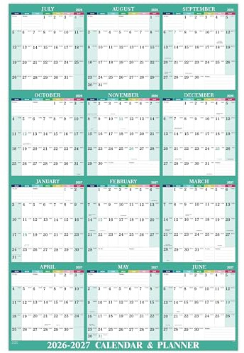 Yearly Wall Calendar 2026-2027 - 2026-2027 Calendar, July 2026 - June 2027, 34.8 x 22.8 (Open), Yearly Wall Calendar 26-27, 26-27 Calendars Vertical, One Page for Organizing - Colorful Lump