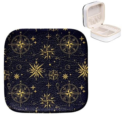 Jewelry Boxes PU Leather Small Jewelry Travel Case Compass Wind Rose