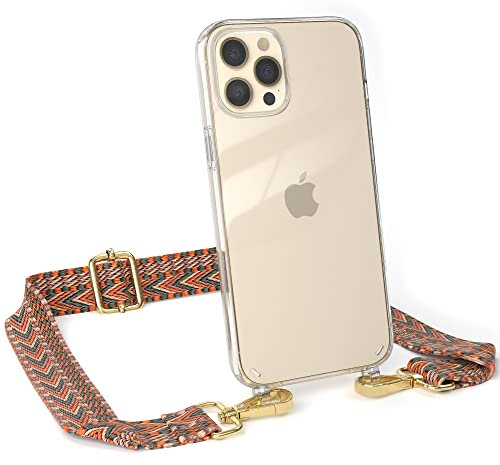 EAZY CASE Handykette - Verstellbarer Trageriemen kompatibel mit iPhone 12 Pro Max, Handytaschenband, Handykordel mit Phone Case, Ersatzgurt für Ketten, Orange/Grün - Haken Gold