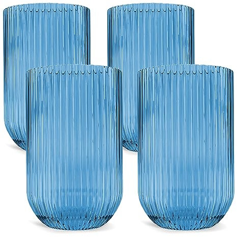 Greenline Goods Gerippte Trinkgläser Set von 4 - 14oz Blau Gerippte Glaswaren Sets - Geriffelte Glaswaren & Glasbecher Set, Vielseitiges Gläser Trinkset für den täglichen Gebrauch und besondere