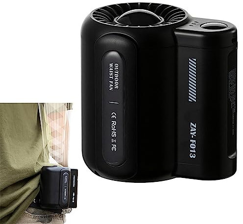 Ventilateur de Taille Portatif Rechargeable par USB Ventilo Électriques Silencieux pour Le Camping en Plein Air Randonnée Refroidisseur de Voyage avec 3 Vitesses,Black,91 * 73 * 92mm