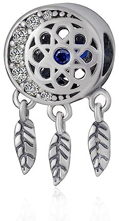 Traumfänger Charms passen Pandora Herz Armband, 925 Sterling Silber Dreamcatcher Perlen mit Mond Feder Blume Charme, Geschenke für Muttertag/Nichte/Schwester