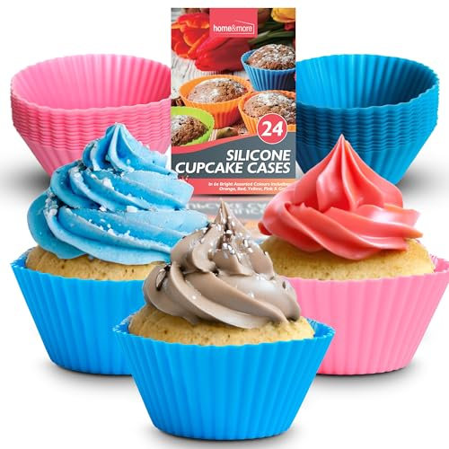 SOL 24x Reusable Silicone Cupcake Cases in Blue and Pink - Muffin Cases for Baking Cupcake 7cm Reusable Non-Stick and Easy Clean Bakeware - Silicone Muffin Cases Mini Baking Molds Baby Shower