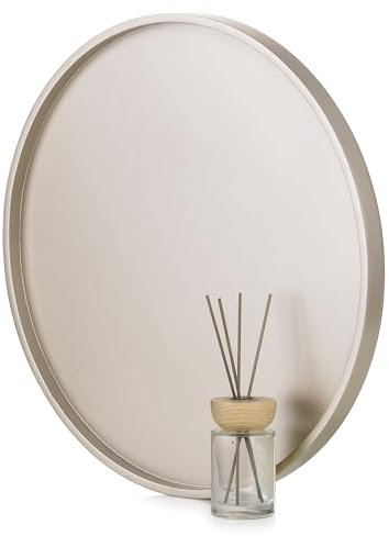 Hanobe Large Ottoman Serving Tray: 18” Gold Round Decorative Coffee Table Trays Wooden Big Circle Farmhouse Centerpiece Home Decor Living Room Organizer