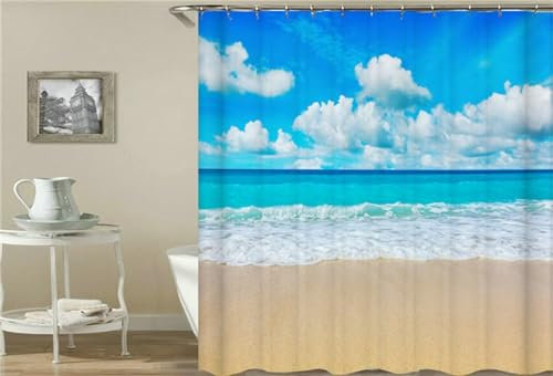 Syiboo Duschvorhang Bai Yunhai 300x190cm Duschvorhäng Anti Schimmel,Wasserabweisend Stoff Duschrollo Waschbar,3D Draussen Bad Vorhang Schnell Trocknend,Badewanne Badezimmer Decor Vorhänge