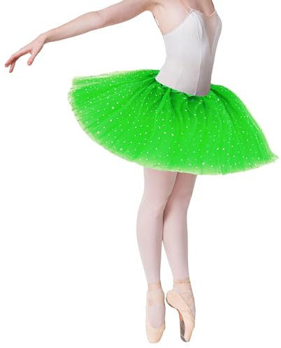 Tüllrock Damen Grün 3 Lagen Tüll Rock mit Pailletten Sternen Adult Teen Tütü Rock Damen Mädchen Retro 80er Party Halloween Karneval Party Kostüm