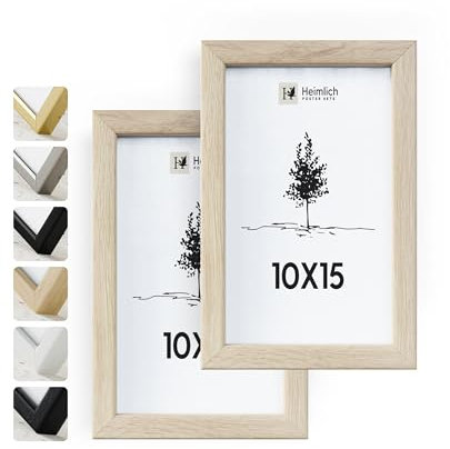 Heimlich® - Bilderrahmen - 10x15 cm, Eichenholz, 2er-Set - Kleiner Bilderrahmen mit Folienabdeckung - Zur Wandmontage oder als Tischaufsteller