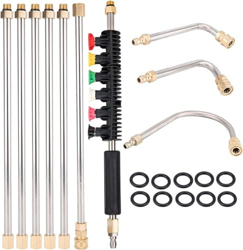 Pressure Washer Extension Wand, Power Washer Lance, Gutter Cleaning Tools for Pressure Washer with Spray Nozzle Tips, 30°, 90°, 120° Curved Rod, 1/4 Quick Connect, 4000 PSI