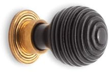 Infinity Decor Vintage Style Aged Brass Ebonised Beehive Reeded Preston Wooden Cupboard Knob Interior 36mm Furniture Wardrobe Cabinet Door Pull Handle