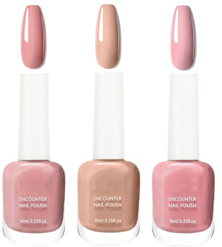 Pink Nail Polish Set - Nude Nail Varnish Set - 3Pcs Nude Pink Cherry Blossom Polish Long Lasting Quick Dry Nail Varnish Gift Set Healthy Breathable Nude Nail Polish Set DIY Manicure Home