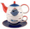 Mila Keramik Tee-Set Tea for One Moin Moin ca. 400 ml Kanne & 250 ml Tasse mit Kugelfisch und Meereswellen für die Frühstücks-Pause & die Genuss-Zeit als Geschenk und fürs eigene Glück & Vergnügen
