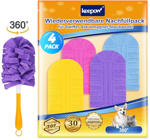 KEEPOW Juego de 4 imanes para Polvo Swiffer XXL & Swiffer Dust Magnet Starter Kit, Lavable para Swiffer, Plumero de para Swiffer