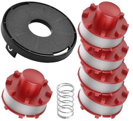 cimsfcor Trimmer Fadenspule 3405096 mit TLE-01-1 Kappen & Feder, Rot, Batteriebetrieben, Robust, für EINHELL GE-CT 36/30 LI E SOLO, AGILLO 18/200