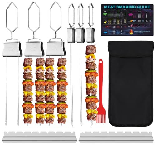 Melearch BBQ Metal Skewers - 6Pcs Stainless Steel for Kebabs, Chicken, Meat with Barbecue Accessories for Outdoor Grill