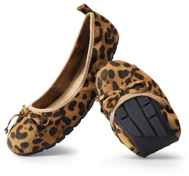 DREAM PAIRS Damen Ballerinas Faltbare runder Zehenpartie Schuhe weiche Slip-on Flachschuhe mit Schleife für Festliche Anlässe,Size 39,Leopard,SDFA2409W