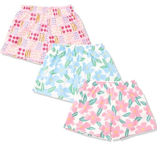 Hialegion Baumwolle Schlafhose Damen Boxershorts Pyjamashorts Freizeithose Weich Schlafshorts Sommer Weite Kurze Hosen Damen 3er-Pack S