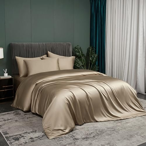 Housse de Couette en Bambou 220x240 Taupe et Beige Unie Parure de lit 100 % naturel Bambou Soyeuse et Douce Literie Parure de Lit 2 Personnes avec 2 Taies d'oreiller 65x65cm avec Fermeture Éclair