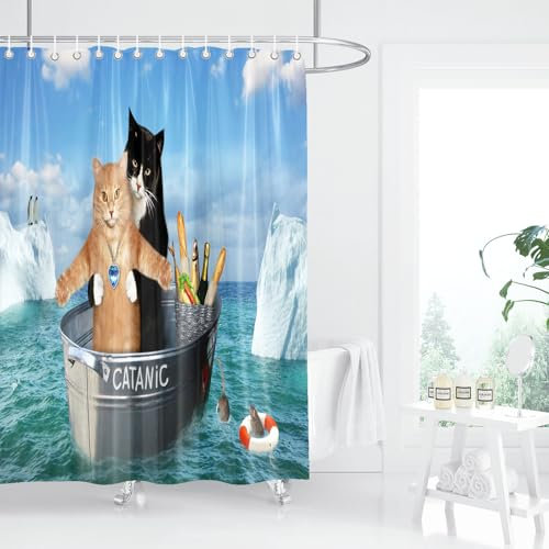 SHROUDEX Rideau de douche chat - 180 x 180 cm - Drôle de chat - Rideau de douche pour enfants - Motif chat - Multicolore - Adorable et hilarant - Textile (6, 180 x 180 cm)