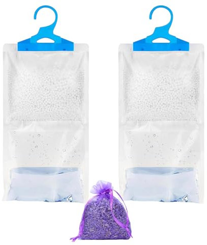 HUTHEBEST Bolsas deshumidificadoras (2) - REGALO 1 bolsa de lavanda francesa - Antimoho armarios - Antihumedad armarios - Antihumedad habitación - Bolsas antihumedad - Deshumidificador armario