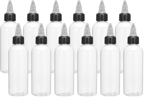 sourcing map 12Pcs 3.5oz/100ml Squeeze Bottles, Clear Dispensing Bottles with Twist Cap Lids, Plastic Squirt Bottle for Ketchup, Mustard,and Crafts