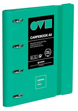 Grafoplas - Ordner mit 4 Ringen A4, Polyfoam, robust und ultraleicht, Minimal Türkis, inklusive Ersatz, Trennblätter und Umschlag, perfekt für die Organisation von Schulsachen