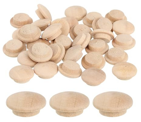 QUARKZMAN 40Pcs Bouchons à Bouton en Bois, 12mm/0,47 Bouchon de Trou de Vis en Bois Dur, Capuchons en Bois de Dôme, Bouchon en Bois pour Meubles, Travail du Bois, Artisanat (18mm x 12mm)