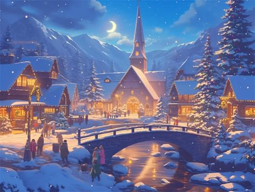 Malen Nach Zahlen Erwachsene Weihnachten, DIY Malen Nach Zahlen Iglu Ölgemälde Leinwand Kit für Anfänger, Mit 3-Pinseln und Acrylfarbe, für Home Wanddeko Wohnzimmer, Geschenke Mädchen 80x60cm-Y978