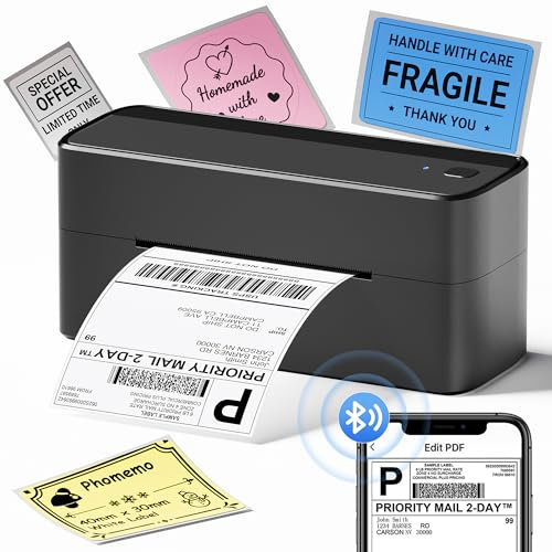 Phomemo 241BT Etikettendrucker DHL, Bluetooth Thermodrucker, Label Printer für Barcode Versandetiketten Kompatibel mit Ebay, Amazon, Etsy, Shopify, UPS, Schwarz