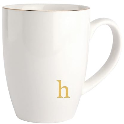 HOME SMILE Initial Coffee Cups for Women Friends Mom Daughter,Monogram Ceramic Mugs with Personalized h,Elegant Alphabet Tea Mugs,Cups for Office and Home,12 oz