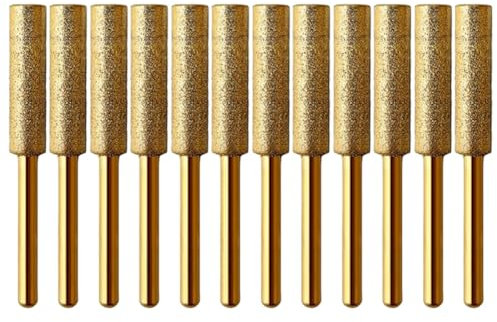 Yurhuit 12PCS Diamond Coated Cylindrical Burr 5.5mm Chainsaw Sharpener Stone File Chain Saw Sharpening Carving Grinding Tools