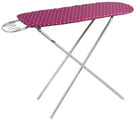 Table Planche a Repasser en Metal 70 cm Enfant - Pliable, Hauteur reglable 52-56 cm - Rose Lilas/Pois - Set Jouet Imitation avec 1 Carte - Menage