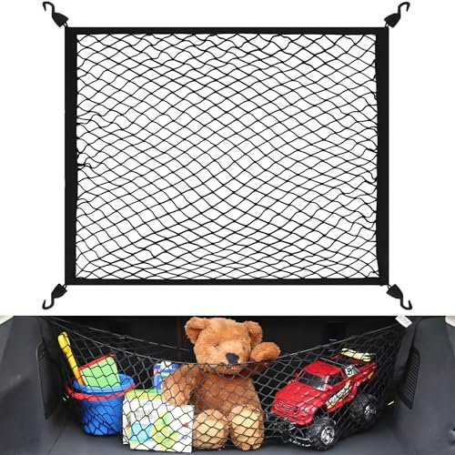 Cargo Net, Car Boot Net Luggage Net 80 x 60 cm Extends to 200 x 110 cm, Adjustable Elastic Car Boot Mesh with 4 Hooks, Universal Storage Mesh, Single layer Luggage Fixed Organizer for Vehicle Van SUV